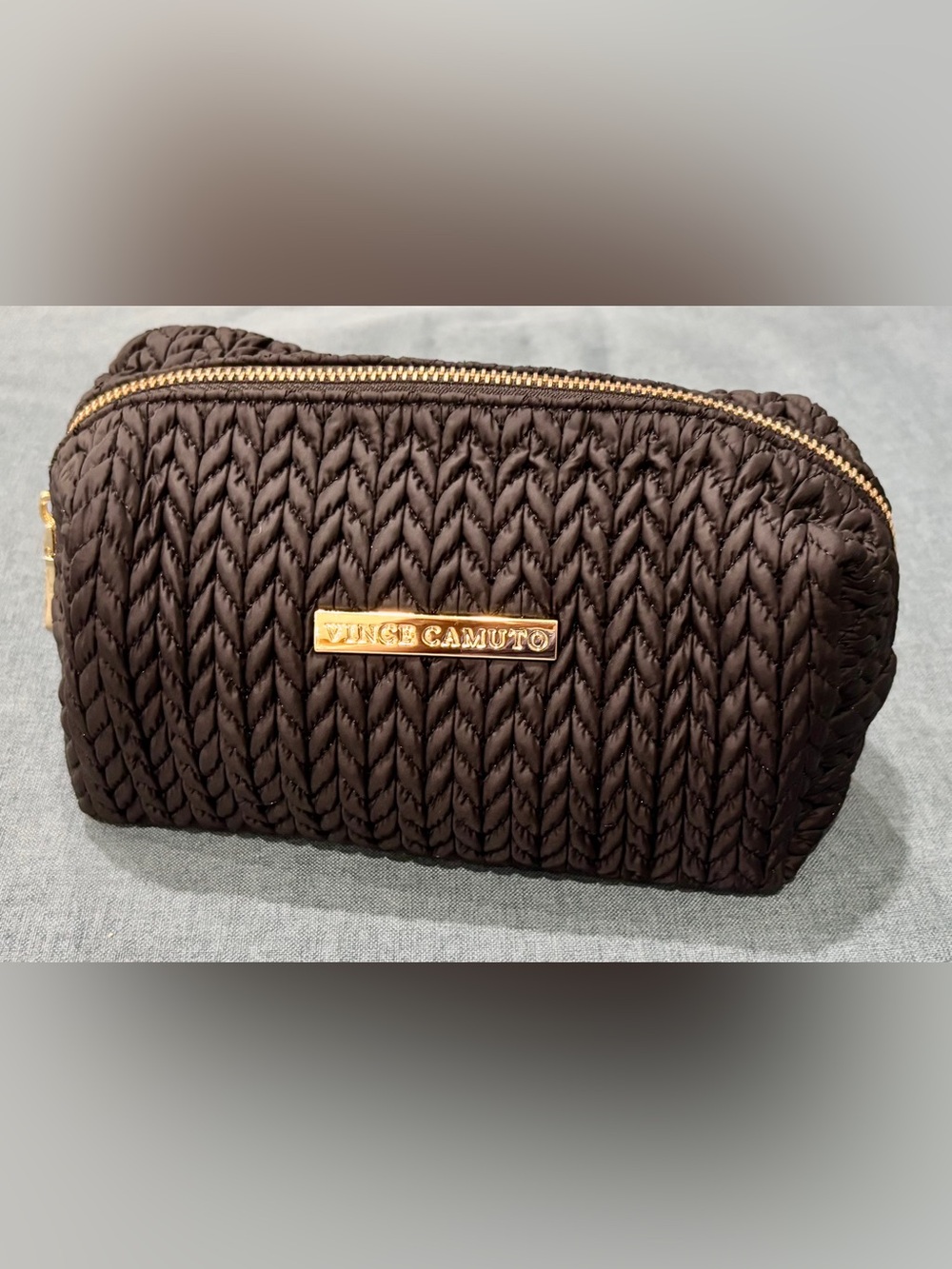 Vince Camuto Black Chevron Knit Spacious Cosmetic Bag/Makeup Case